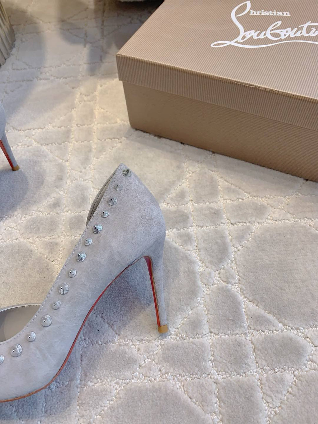 IRIZA PUMPS 85MM IN GREY SUEDE SILVER SPIKES