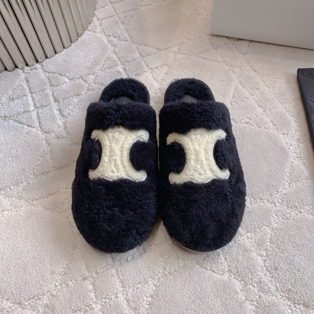 CELINE 26S MULES WITH LOGO IN BLACK WOOL