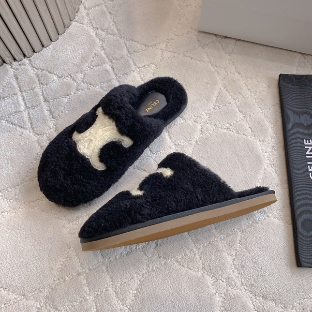 CELINE 26S MULES WITH LOGO IN BLACK WOOL