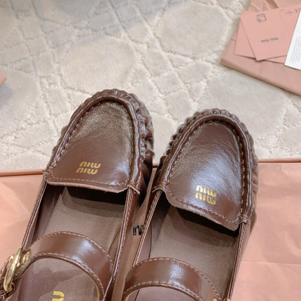 MIUMIU 26S LOAFERS IN BROWN CALFSKIN WITH STRAP