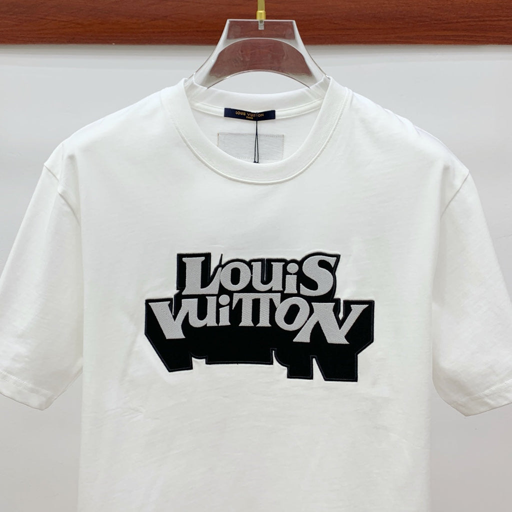 LV T-SHIRT EMBROIDERED LOGO IN WHITE COTTON 238878
