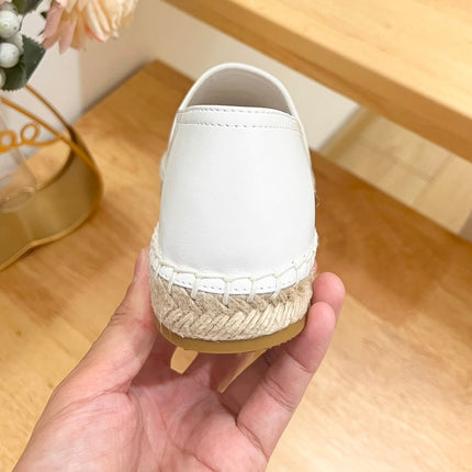 PRADA 26S LOGO ESPADRILLE SLIP ON FLATS IN WHITE CALFSKIN