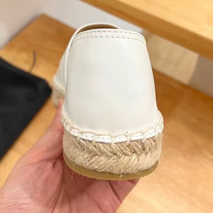 PRADA 26S EMBROIDERED LOGO ESPADRILLE FLATS IN WHITE CALFSKIN