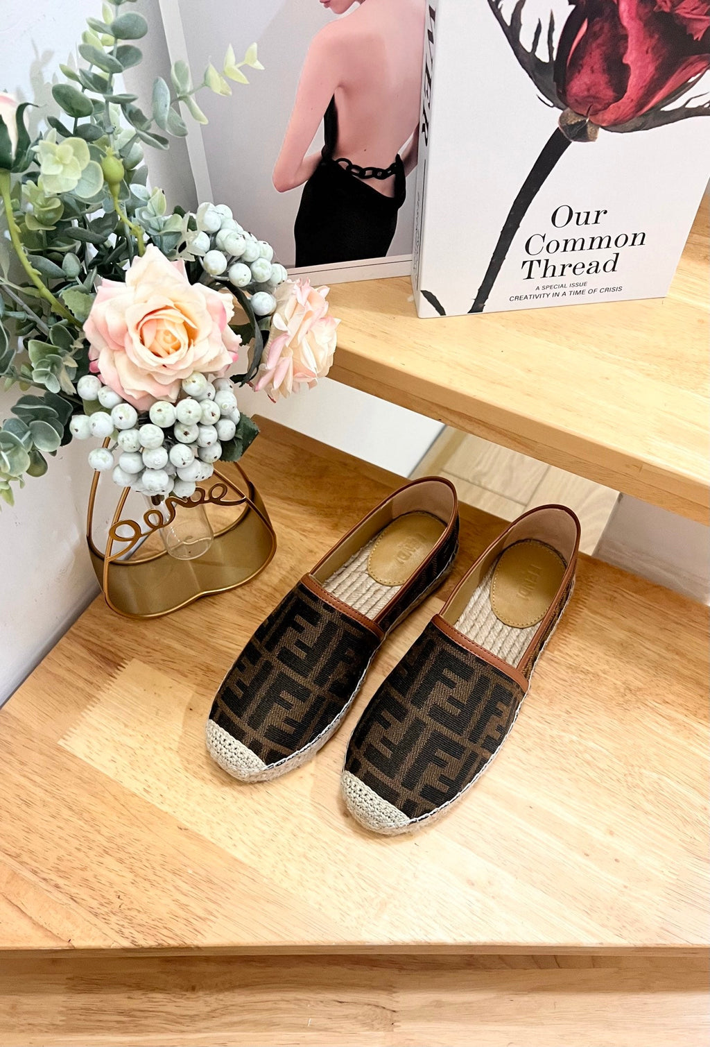 FENDI 26S ESPADRILLE LOAFERS IN DARK BROWN CANVAS STYLE 4