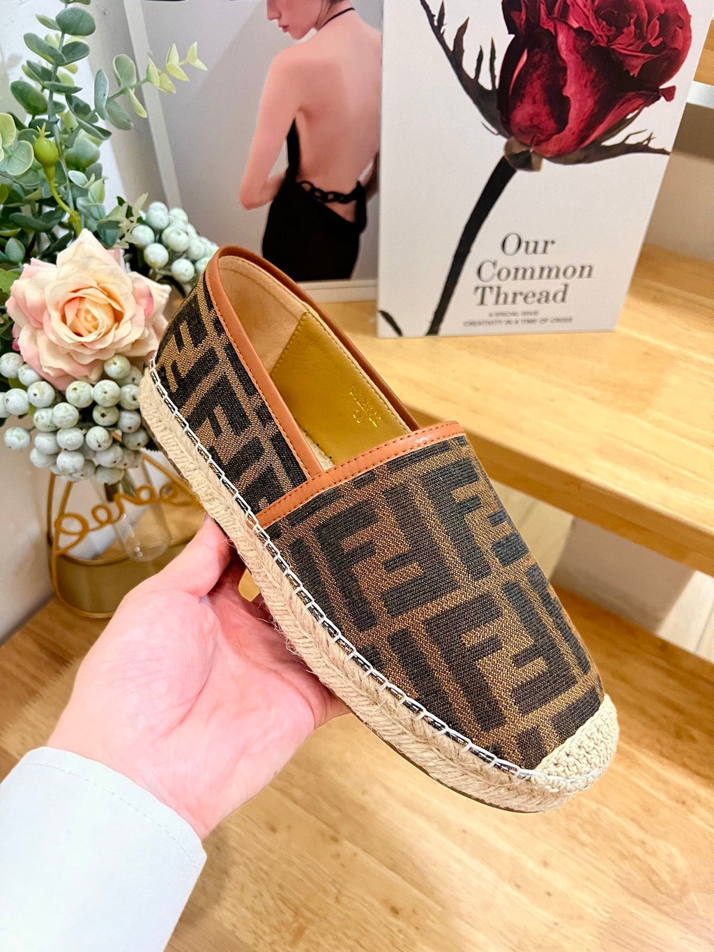 FENDI 26S ESPADRILLE LOAFERS IN DARK BROWN CANVAS STYLE 4