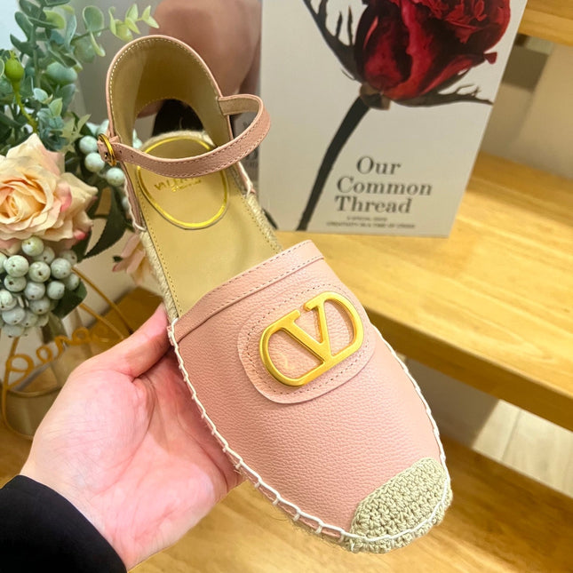 VALENTINO 26S ESPADRILLE SHOES IN LIGHT PINK CALFSKIN