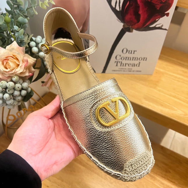VALENTINO 26S ESPADRILLE SHOES IN METALLIC GOLD CALFSKIN