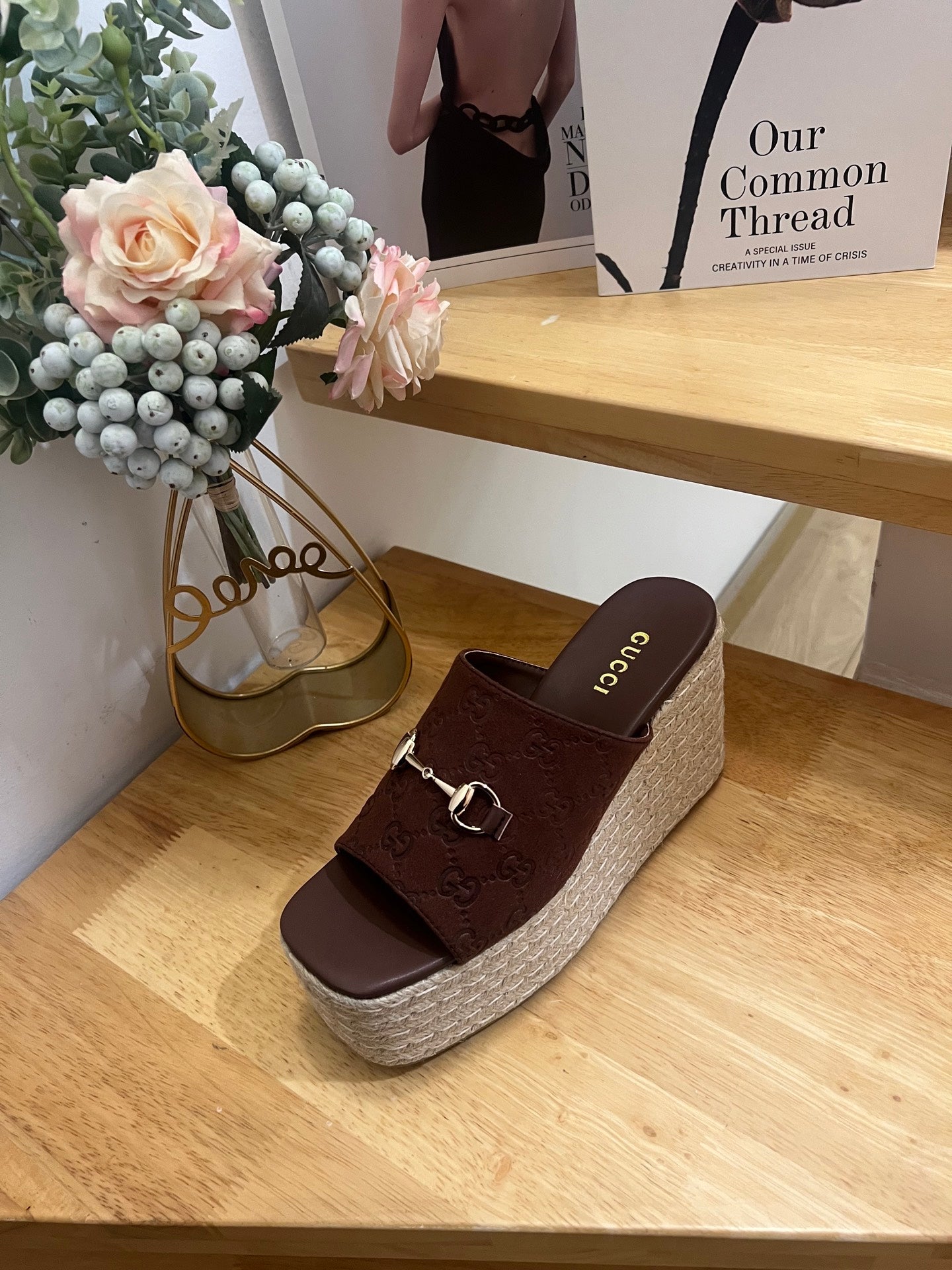 GUCCI 26S WEDGE SANDALS 100 MM IN BROWN SUEDE