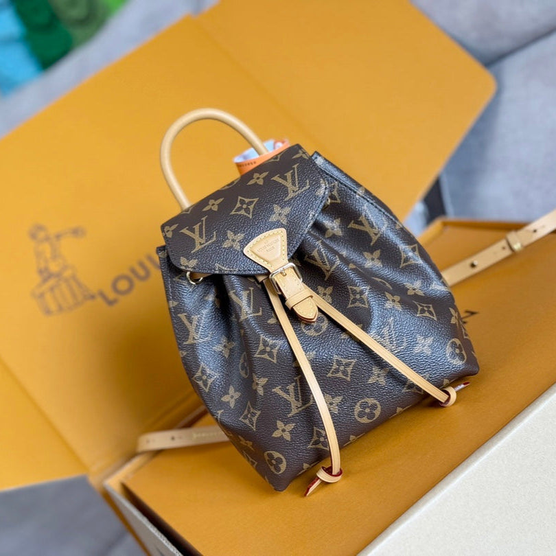 LV 25S MONTSOURIS MINI 20 IN BROWN MONOGRAM CANVAS LEATHER TRIM GOLD HARDWARE