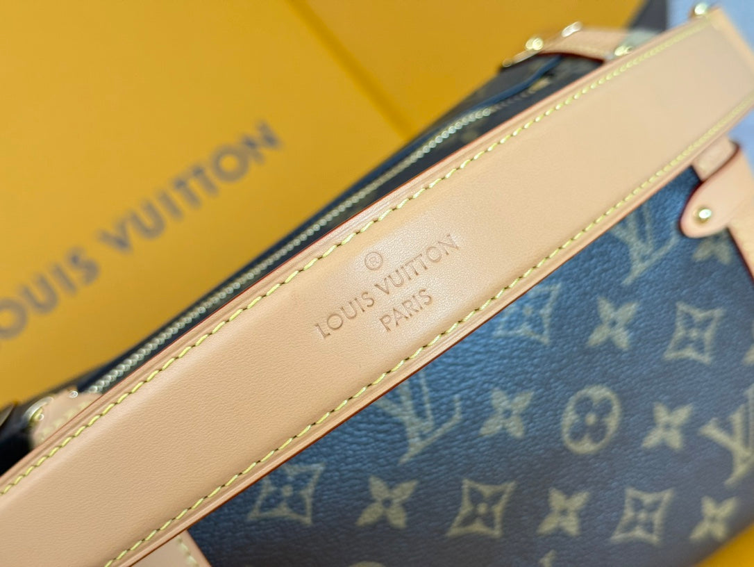 LV 25S SIDE TRUNK 24 IN BROWN MONOGRAM CANVAS LEATHER TRIM GOLD HARDWARE