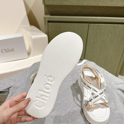CHLOÉ 26S SANDALS IN WHITE LAMBSKIN AND CANVAS