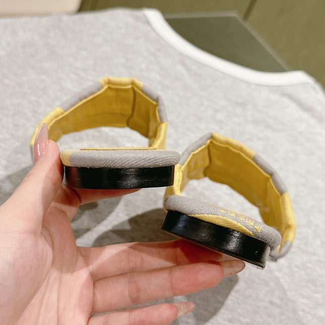 FENDI 26S SLIDE SANDALS IN YELLOW AND GREY CANVAS