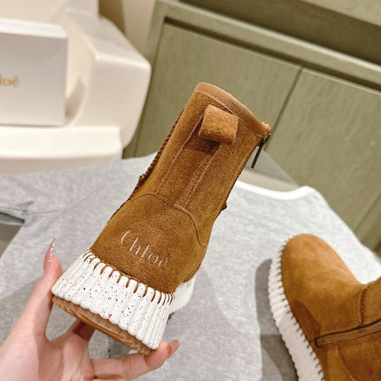 CHLOÉ 26S SHEARLING ANKLE BOOTS IN BROWN SUEDE