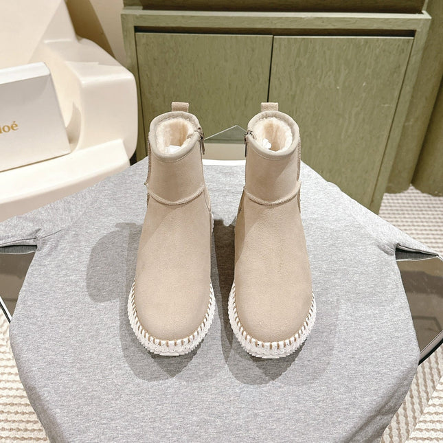 CHLOÉ 26S SHEARLING ANKLE BOOTS IN BEIGE SUEDE