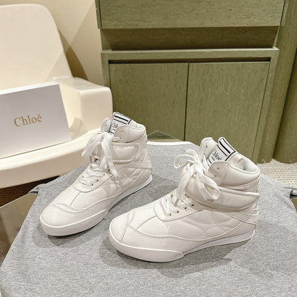 CHLOÉ 26S HIGH-TOP SNEAKERS IN WHITE CALFSKIN