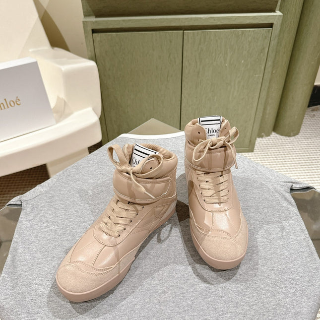 CHLOÉ 26S HIGH-TOP SNEAKERS IN BEIGE CALFSKIN