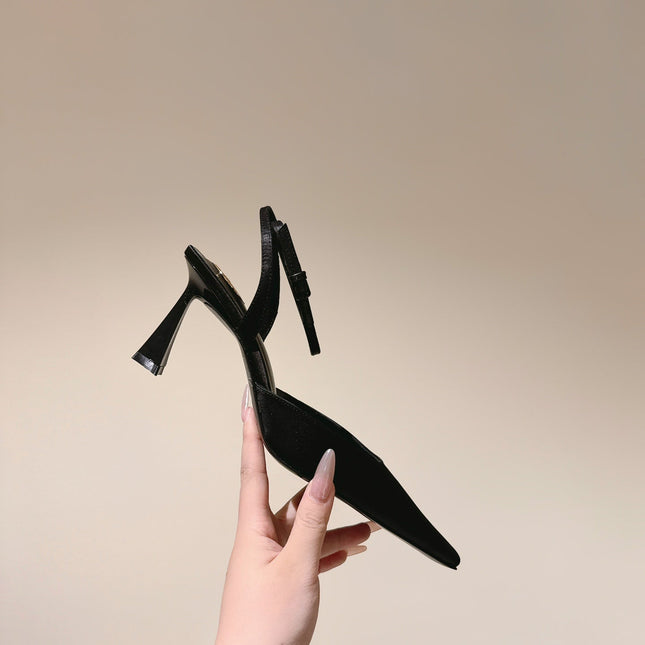 AIMÉE HIGH 8 CM SLINGBACK PUMPS IN BLACK SATIN