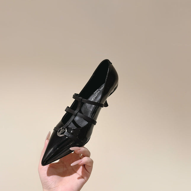 HIGH PUMP 45MM IN BLACK CALFSKIN WITH BLACK STRAPS