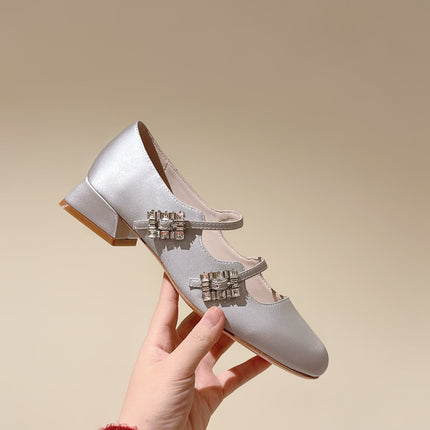 TRÈS VIVIER MARY JANE DOUBLE-STRAP IN SILVER SILK