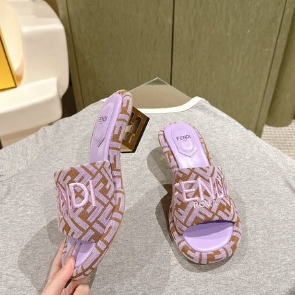 FENDI 26S HIGH SANDALS IN BROWN AND PURPLE FABRIC