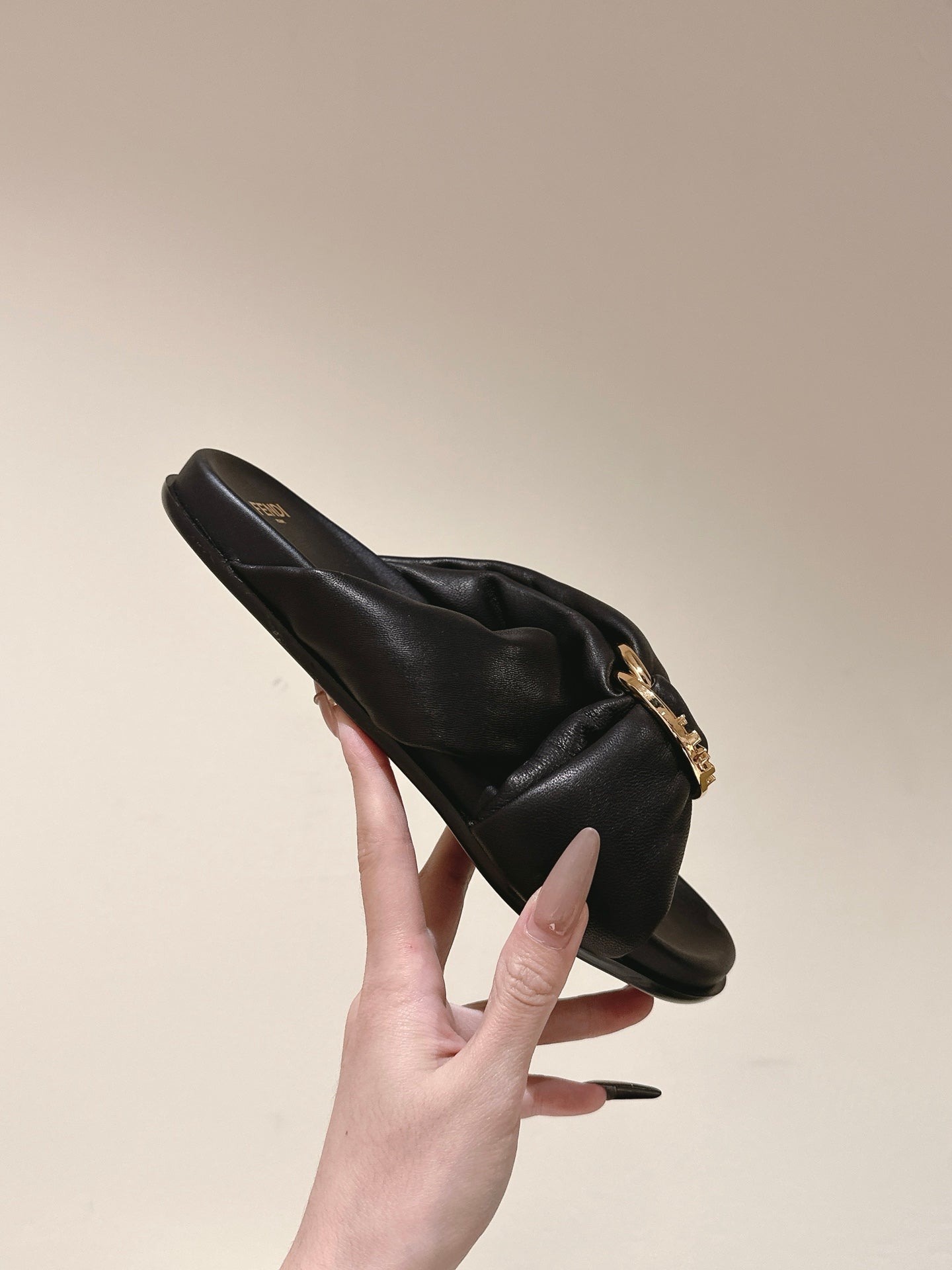 FENDI 26S WIDE CROSS-STRAP SANDALS IN BLACK LAMBSKIN