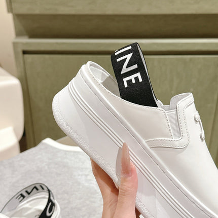 THICK-SOLED ELASTIC BACKLESS SHOES WHITE SHINY CALFSKIN