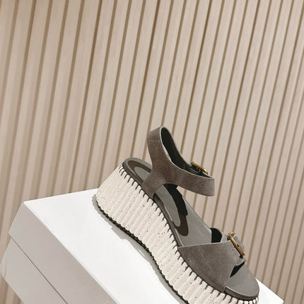 CHLOÉ 26S HIGH-HEELED SANDALS IN GREY LAMBSKIN AND SUEDE