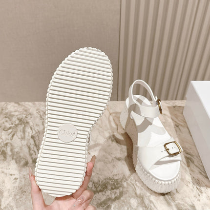 CHLOÉ 26S HIGH-HEELED SANDALS IN WHITE LAMBSKIN WITH GOLD HARDWARE