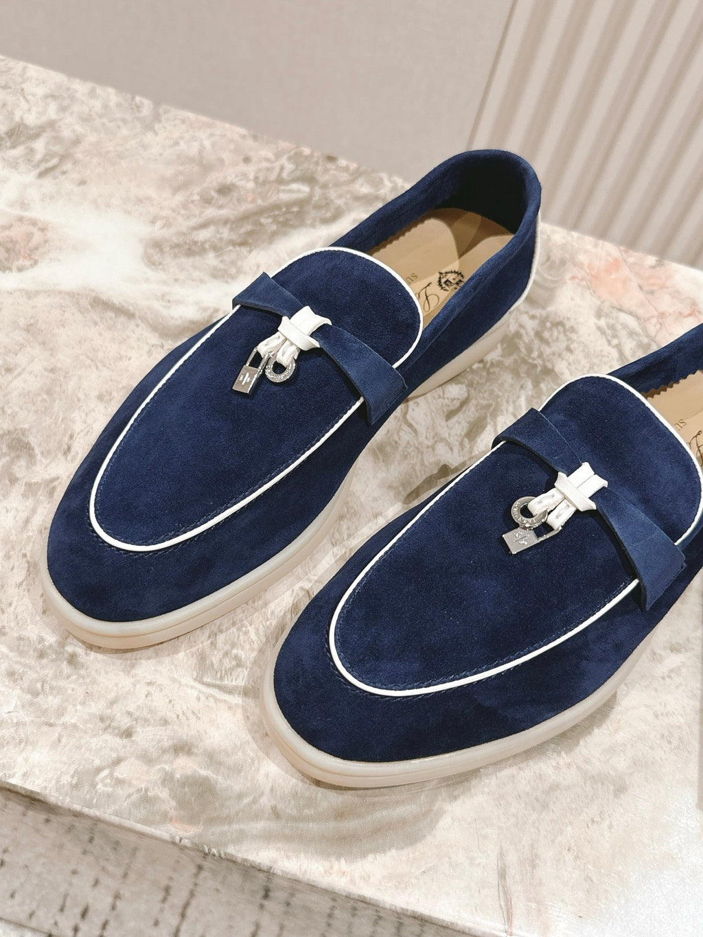 LP LOAFERS 25S IN MIDNIGHT BLUE SUEDE WITH SILVER HARDWARE