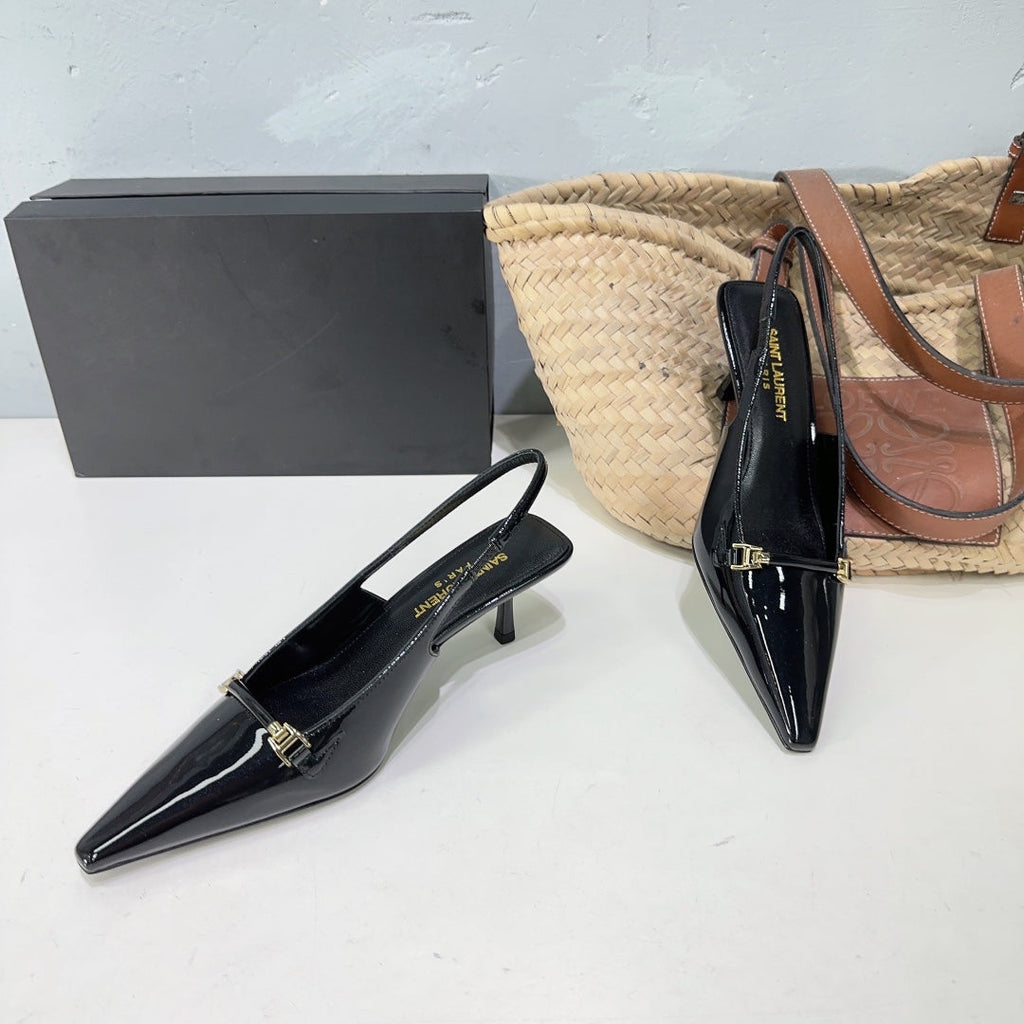SL CARINE SLINGBACKS PUMP 60 BLACK CALFSKIN