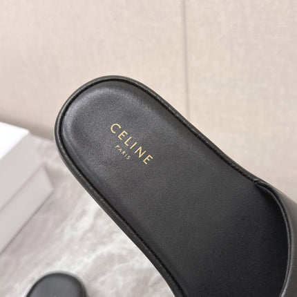 THICK-SOLED SLIDES IN BLACK SMOOTH LAMBSKIN LOGO WITH CRYSTALS