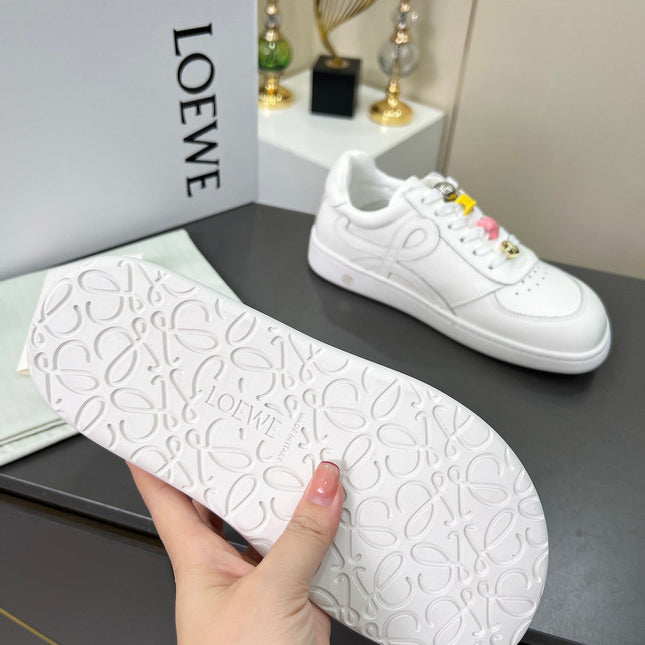 LOEWE 26S LOW TOP SNEAKERS IN WHITE CALFSKIN WITH CHARM LACES