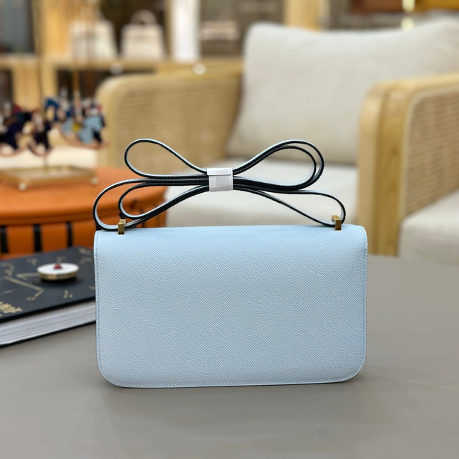 HM 25S CONSTANCE ELAN 24 CM IN SKY BLUE EPSOM WITH GOLD HARDWARE