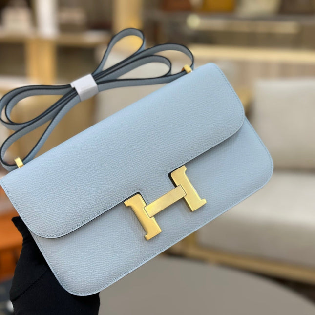 HM 25S CONSTANCE ELAN 24 CM IN SKY BLUE EPSOM WITH GOLD HARDWARE