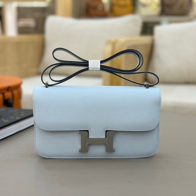 HM 25S CONSTANCE ELAN 24 CM IN SKY BLUE EPSOM WITH SILVER HARDWARE