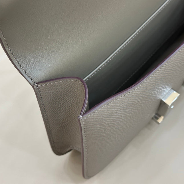HM 25S CONSTANCE ELAN 24 CM IN DARK GREY EPSOM WITH SILVER HARDWARE