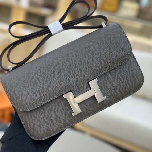 HM 25S CONSTANCE ELAN 24 CM IN DARK GREY EPSOM WITH SILVER HARDWARE