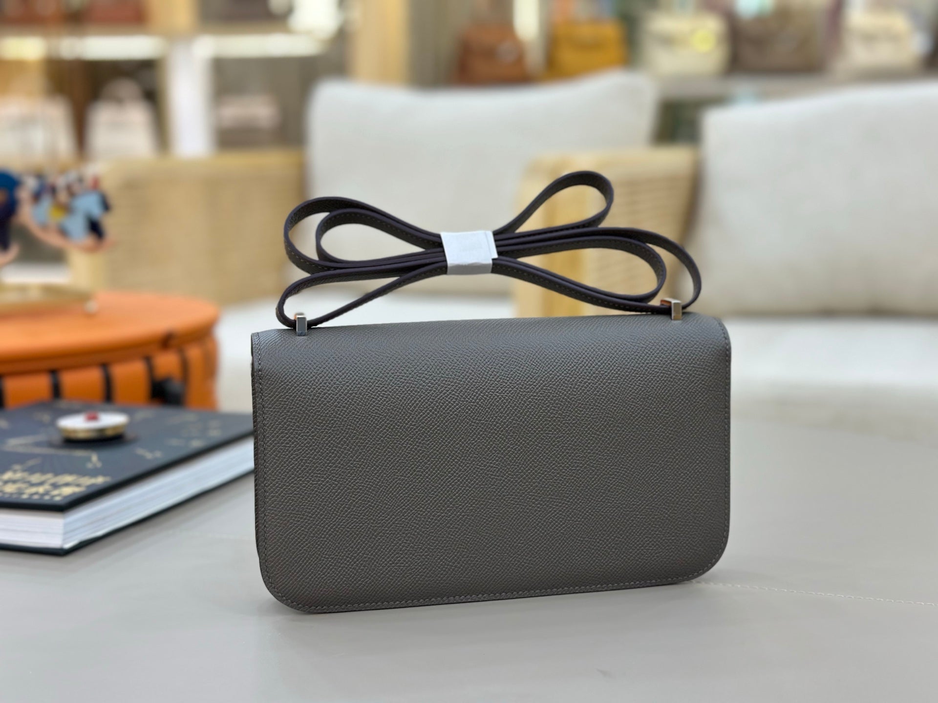 HM 25S CONSTANCE ELAN 24 CM IN DARK GREY EPSOM WITH SILVER HARDWARE