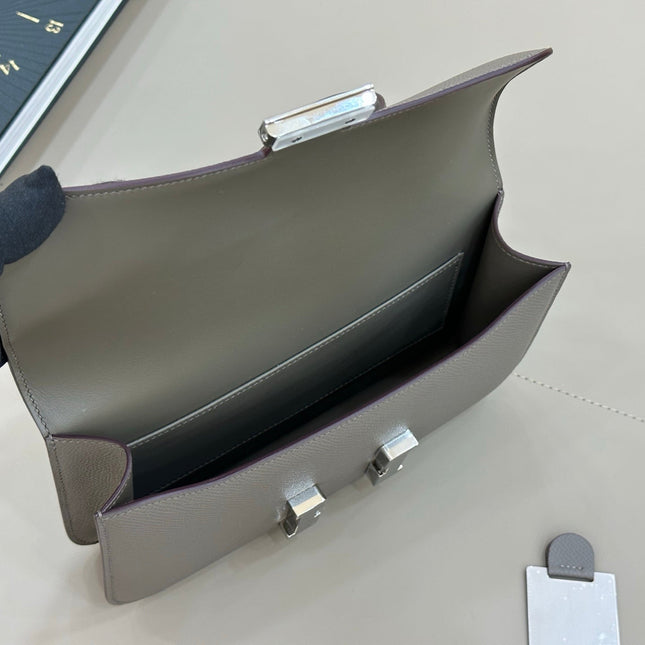 HM 25S CONSTANCE ELAN 24 CM IN DARK GREY EPSOM WITH SILVER HARDWARE
