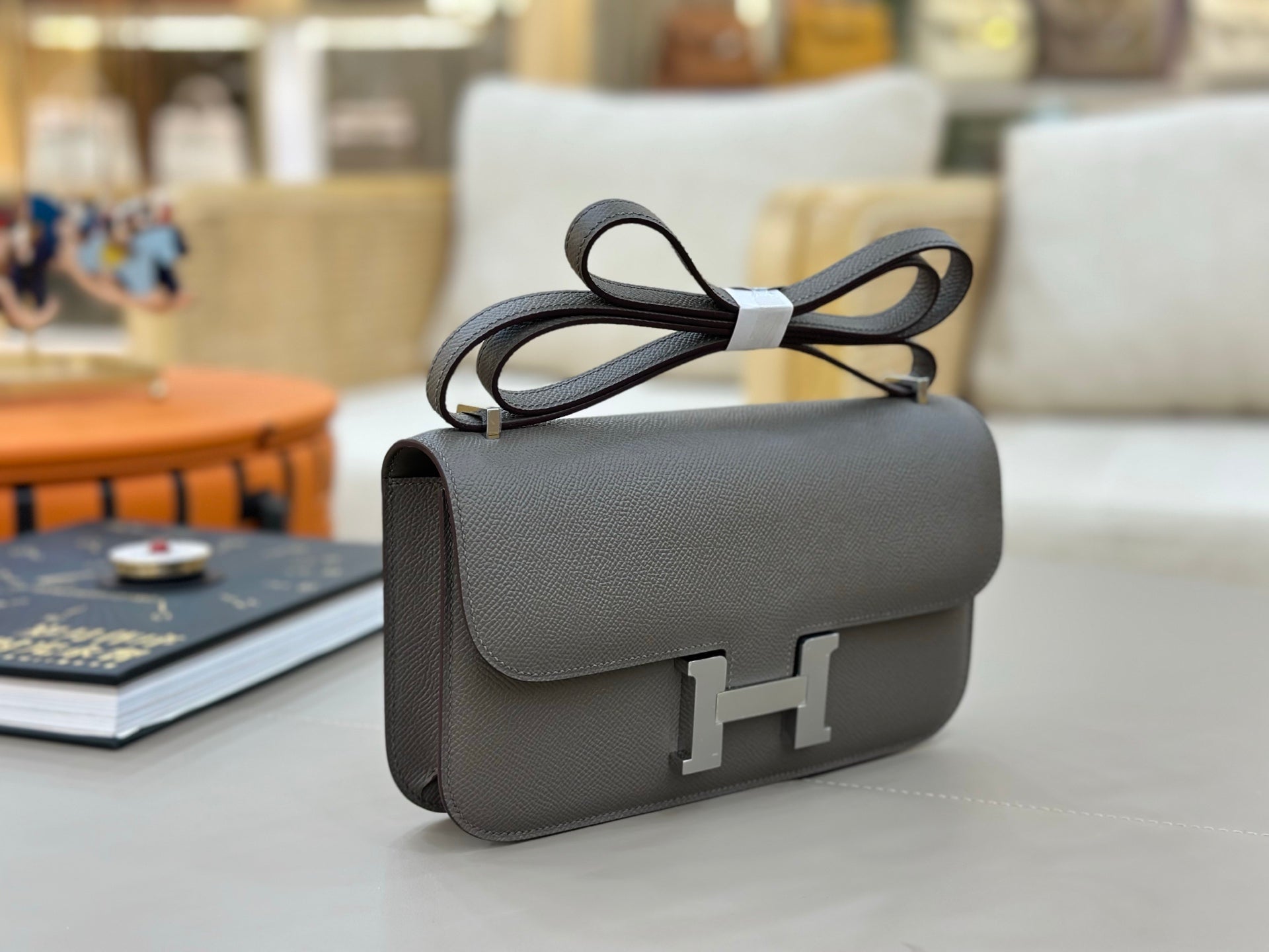 HM 25S CONSTANCE ELAN 24 CM IN DARK GREY EPSOM WITH SILVER HARDWARE