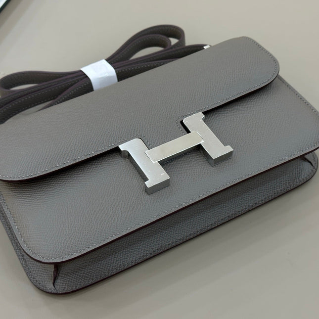 HM 25S CONSTANCE ELAN 24 CM IN DARK GREY EPSOM WITH SILVER HARDWARE
