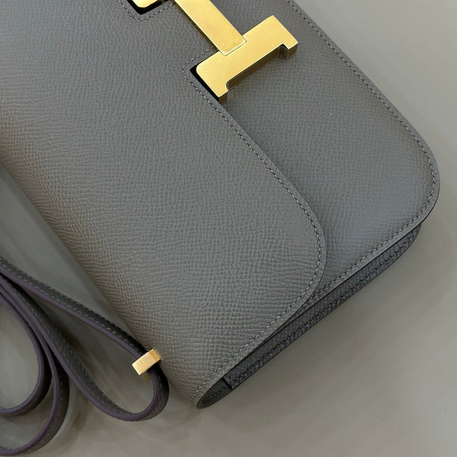 HM 25S CONSTANCE ELAN 24 CM IN DARK GREY EPSOM WITH GOLD HARDWARE