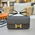HM 25S CONSTANCE ELAN 24 CM IN DARK GREY EPSOM WITH GOLD HARDWARE