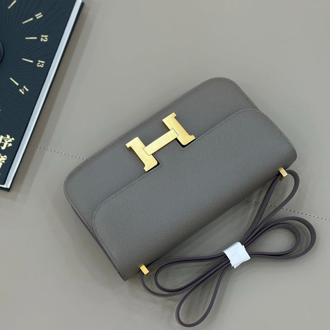 HM 25S CONSTANCE ELAN 24 CM IN DARK GREY EPSOM WITH GOLD HARDWARE