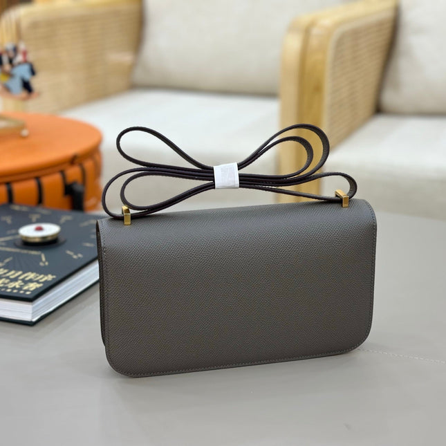 HM 25S CONSTANCE ELAN 24 CM IN DARK GREY EPSOM WITH GOLD HARDWARE
