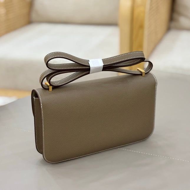 HM 25S CONSTANCE ELAN 24 CM IN TAUPE BROWN EPSOM WITH GOLD HARDWARE