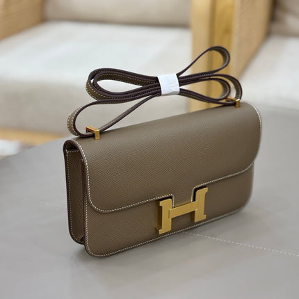 HM 25S CONSTANCE ELAN 24 CM IN TAUPE BROWN EPSOM WITH GOLD HARDWARE