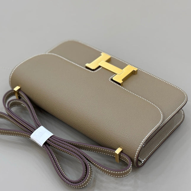HM 25S CONSTANCE ELAN 24 CM IN TAUPE BROWN EPSOM WITH GOLD HARDWARE