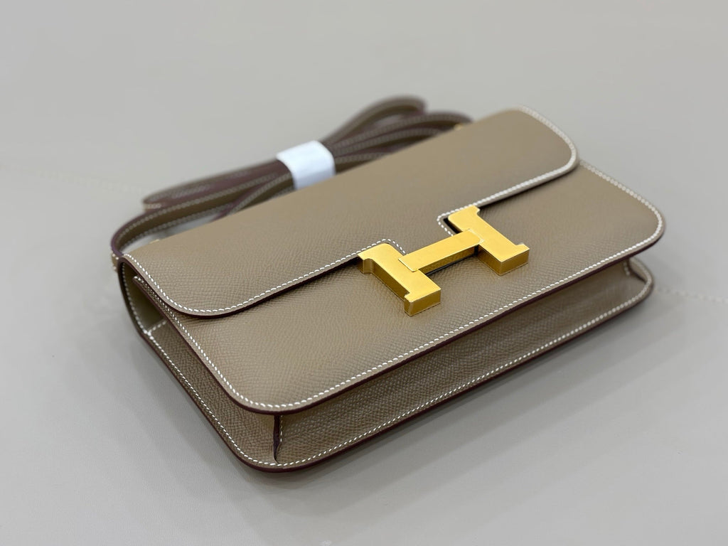 HM 25S CONSTANCE ELAN 24 CM IN TAUPE BROWN EPSOM WITH GOLD HARDWARE