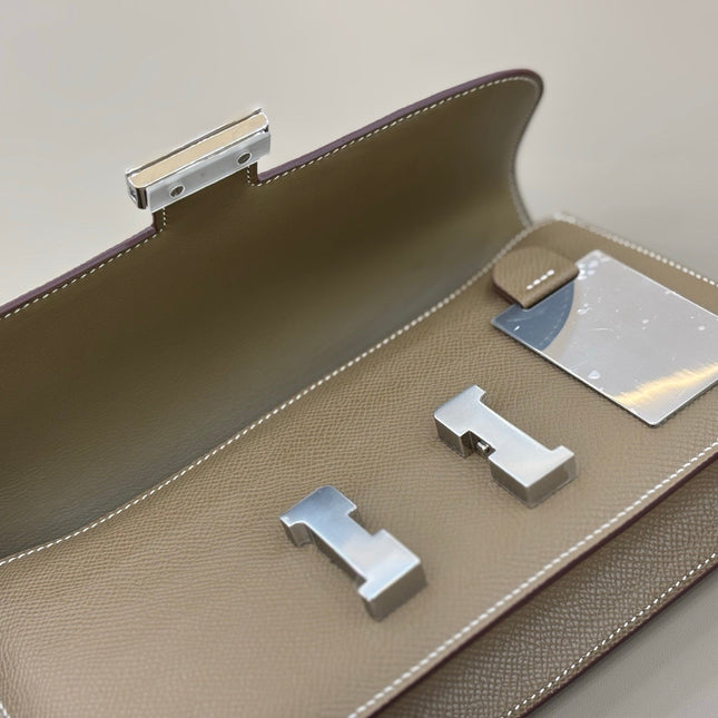 HM 25S CONSTANCE ELAN 24 CM IN TAUPE BROWN EPSOM WITH SILVER HARDWARE